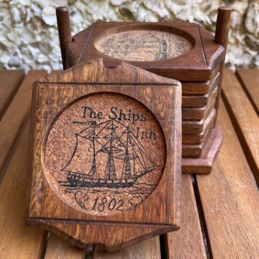 Vintage Woodcrest Nautical Styson Coasters The Ships Inn Wood Cork